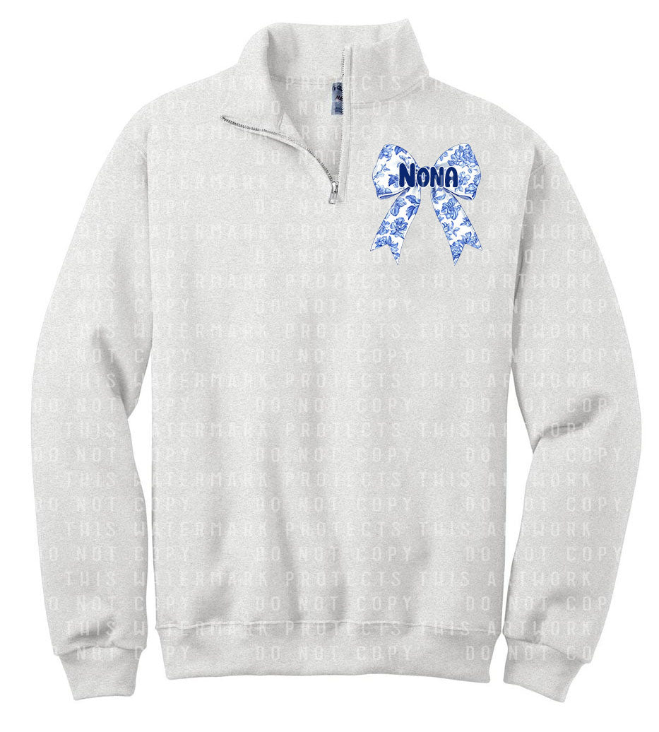 Blue Floral Bow Quarter Zip