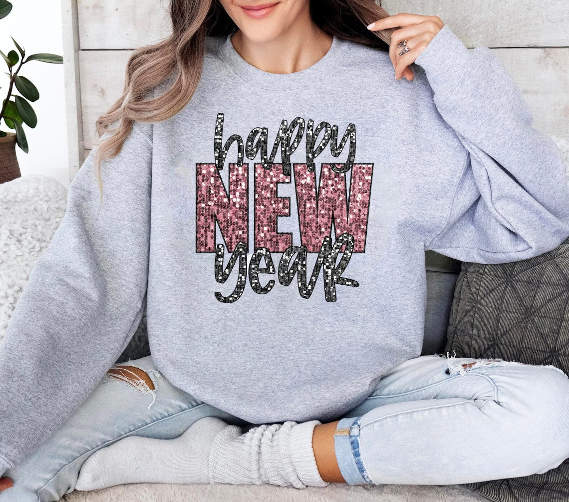 Happy New Year Faux Glitter Graphic Tee