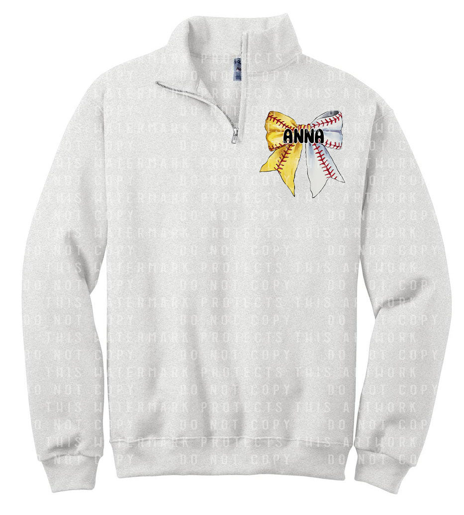 Baseball Softball Bow Quarter Zip