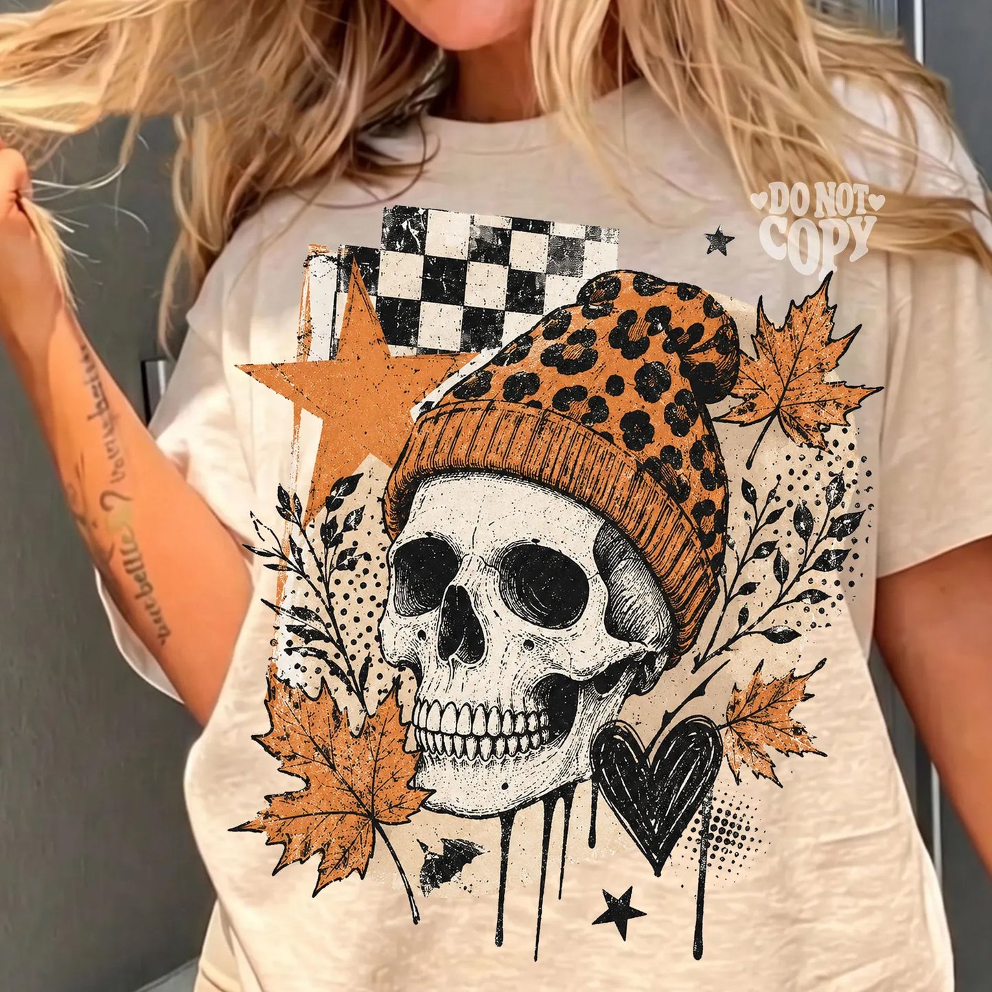 Fall Beanie Skelly Graphic Tee