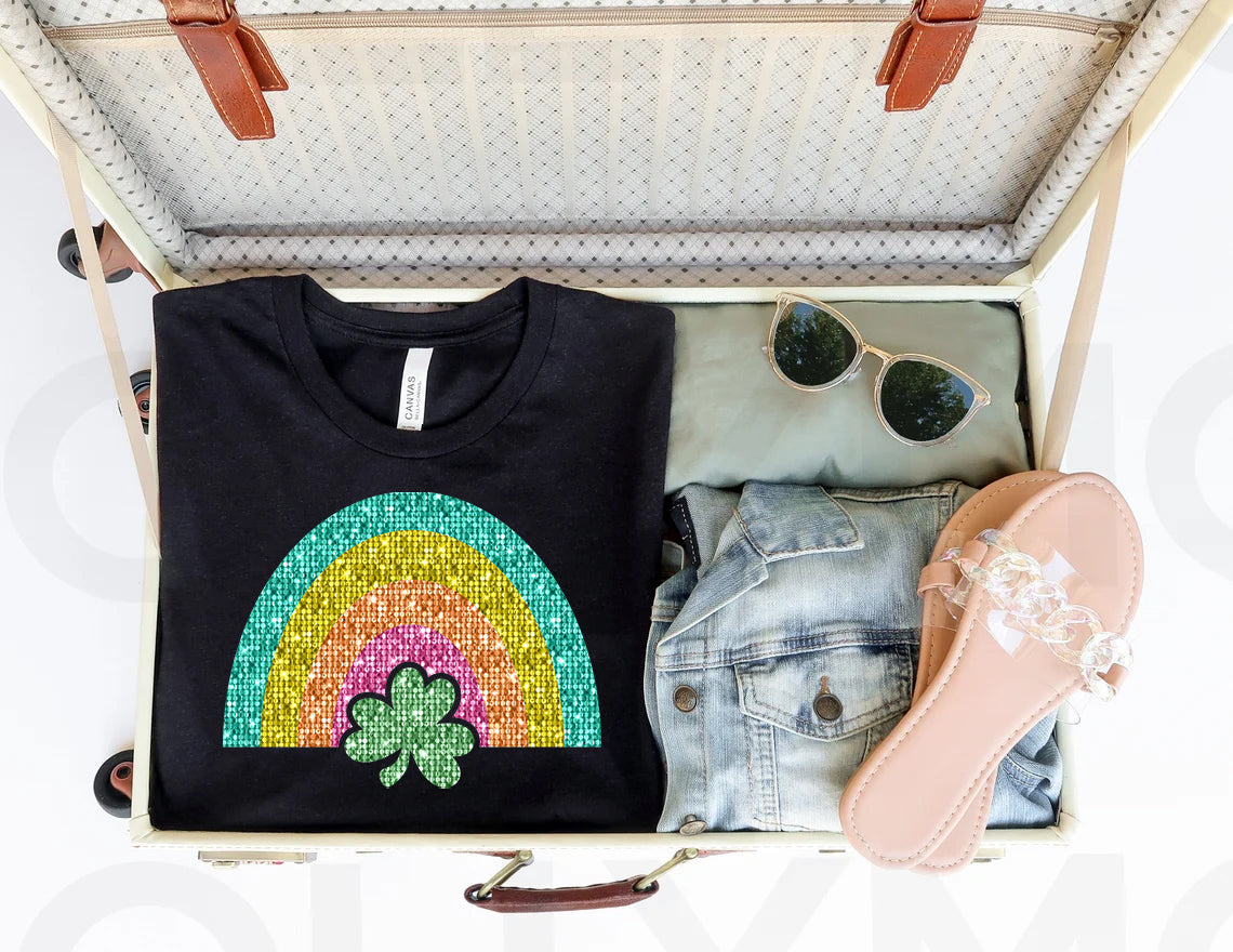 Faux Glitter Rainbow Graphic Tee