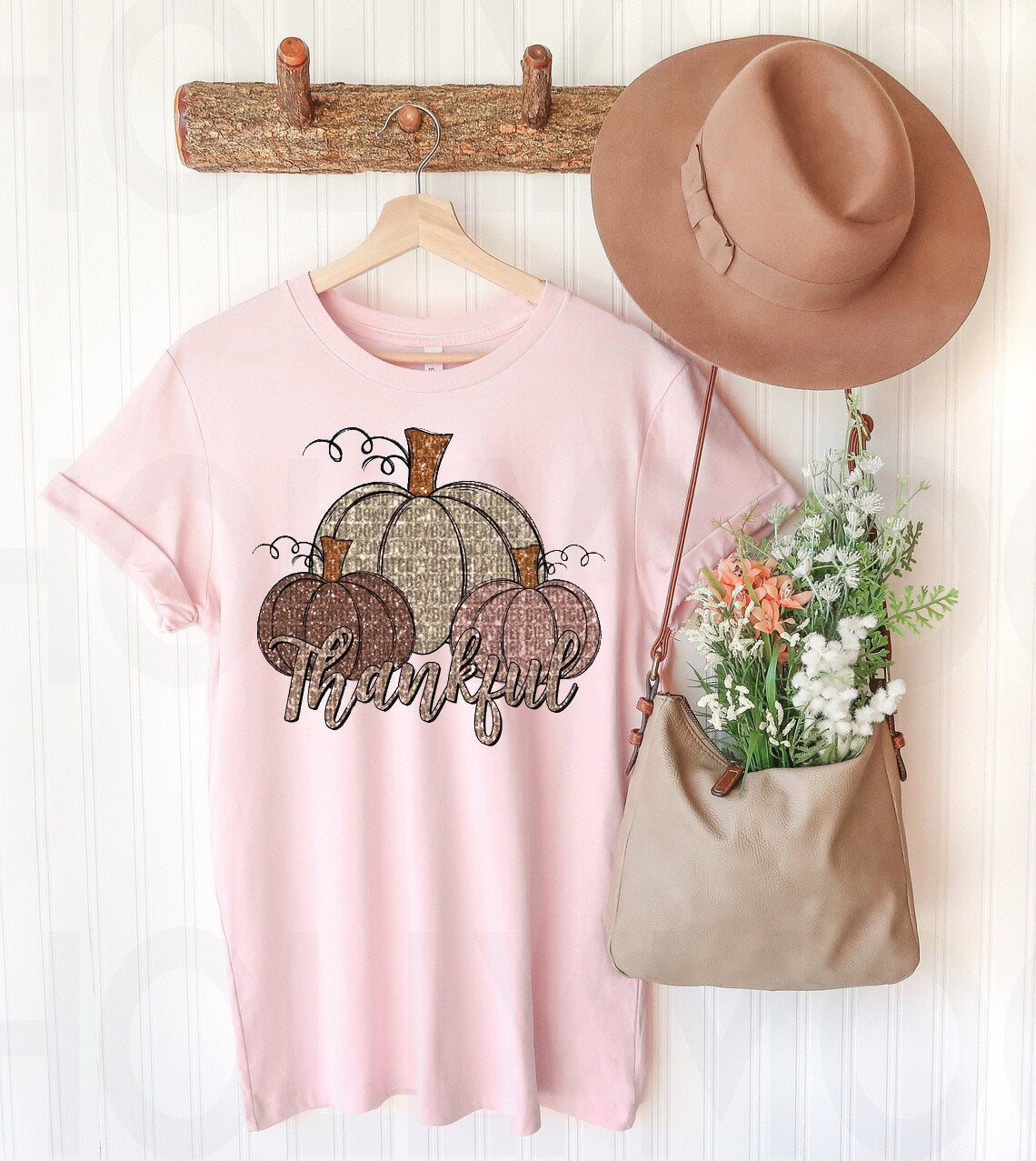 Thankful Faux Glitter Pumpkins Graphic Tee