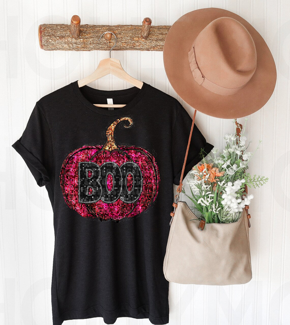Boo Pumpkin Faux Glitter Graphic Tee