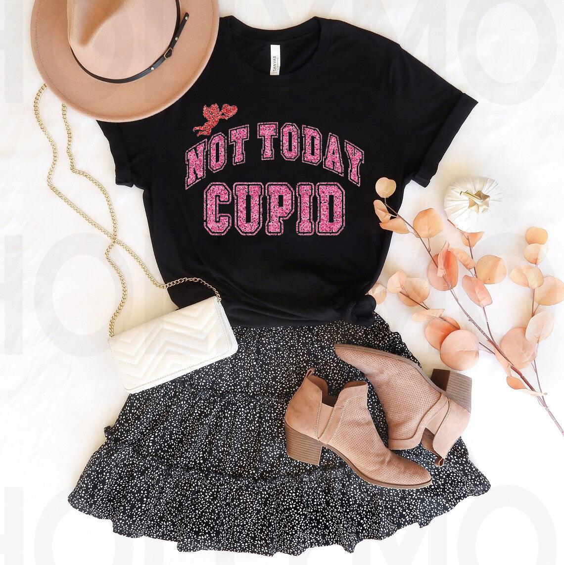Not Today Cupid Faux Glitter Graphic Tee