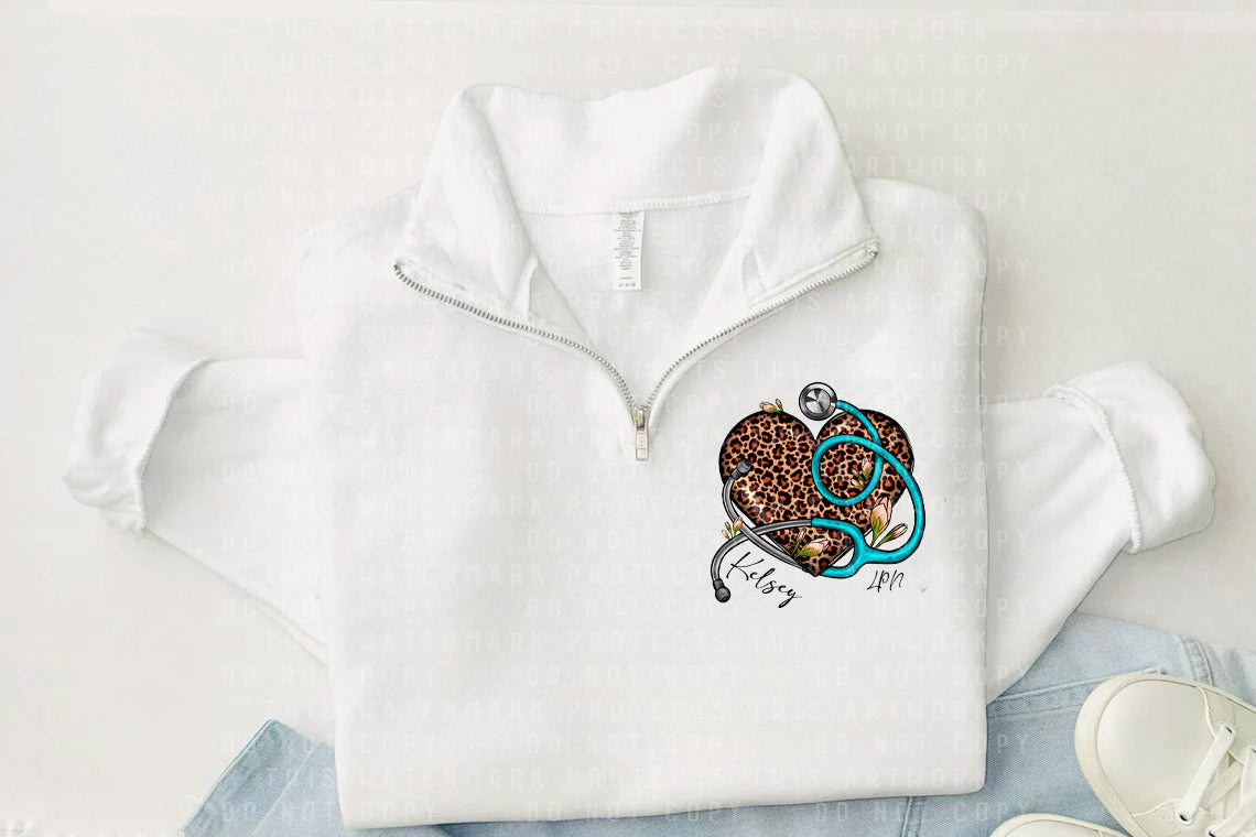 Leopard Heart Stethoscope Quarter Zip