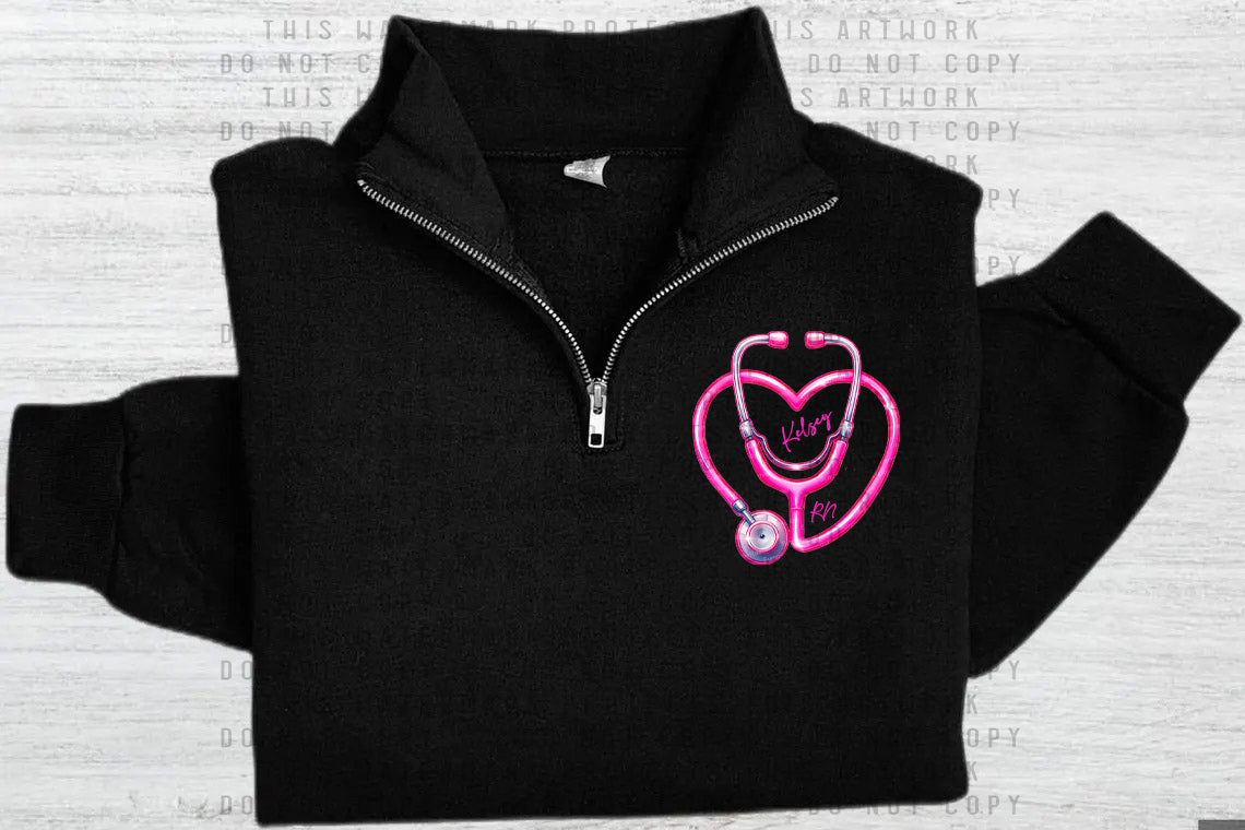 Pink Heart Stethoscope Quarter Zip