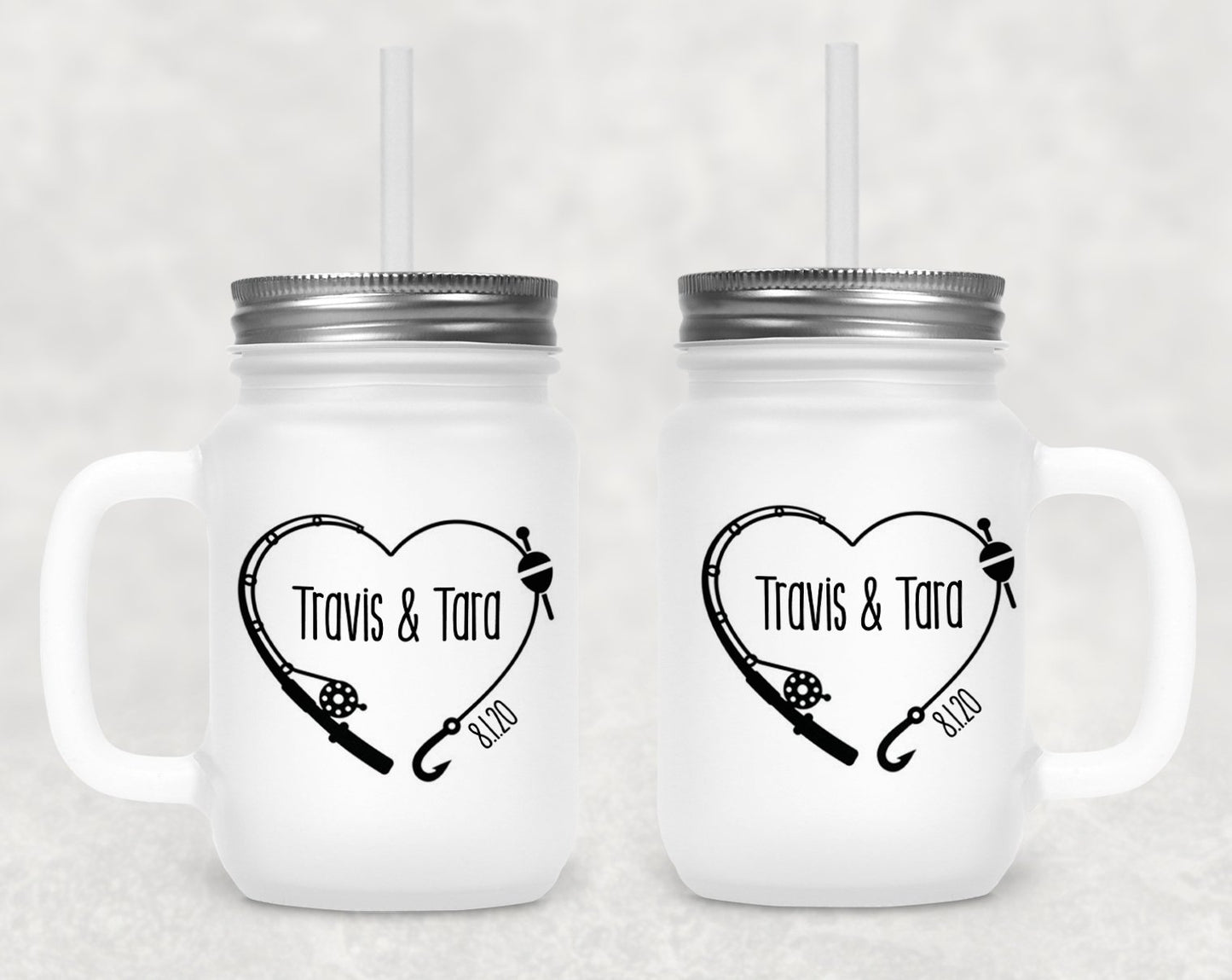 Fishing Heart Frosted Mason Jar