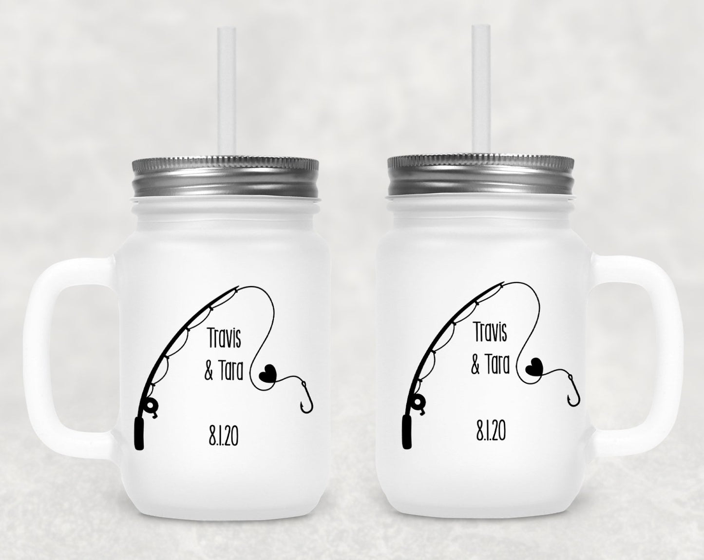 Fishing Heart Frosted Mason Jar