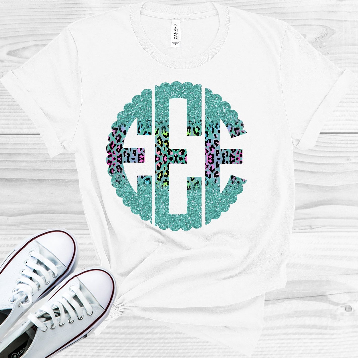 Teal Pastel Leopard Monogram Graphic Tee Graphic Tee
