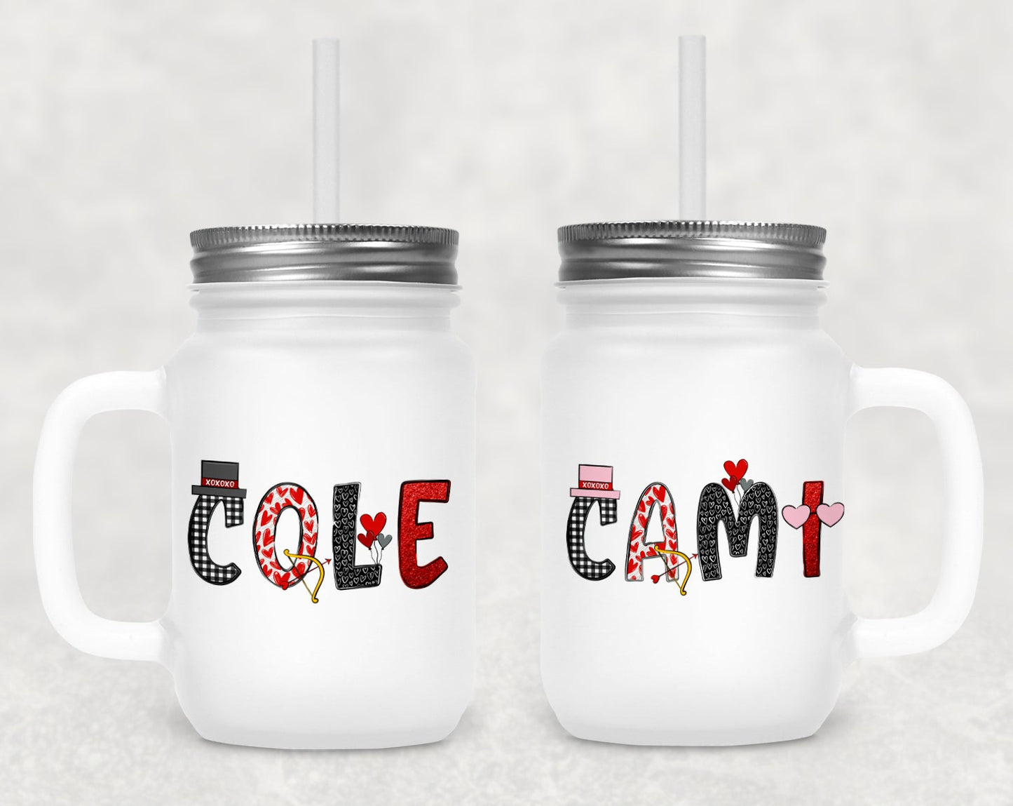 Valentine Font Customized Frosted Mason Jar