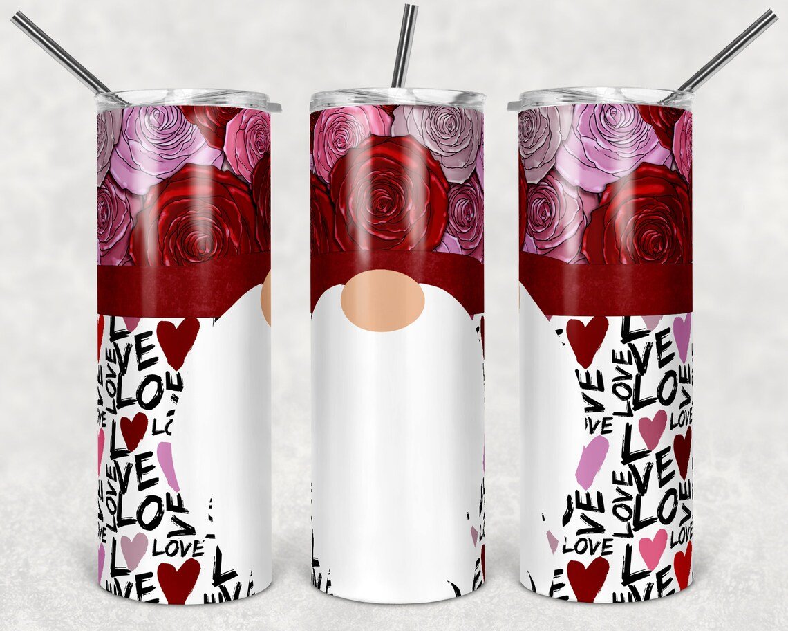 Valentine Roses Gnome 20 Oz Skinny Tumbler