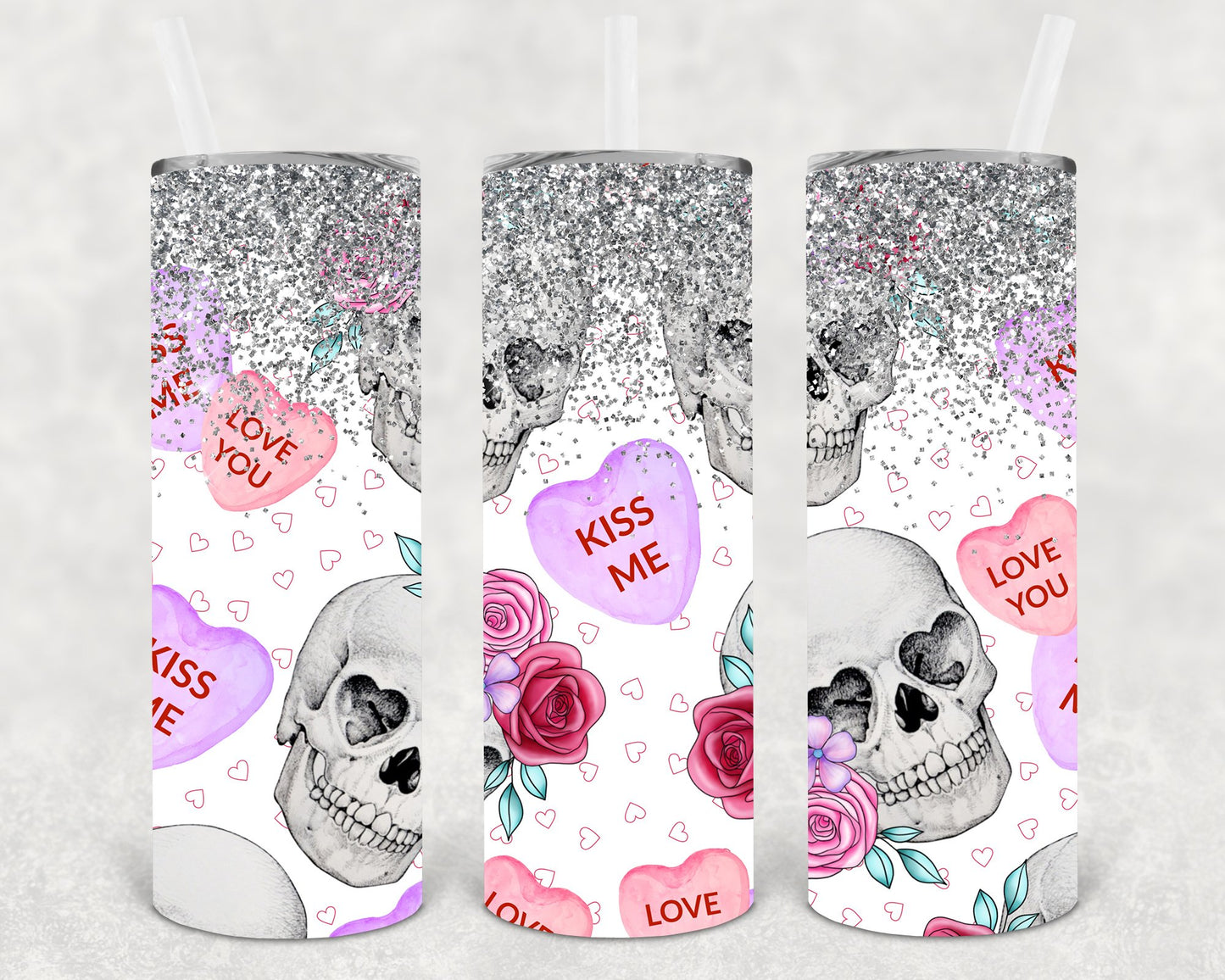 Valentine Skulls 20 Oz Skinny Tumbler