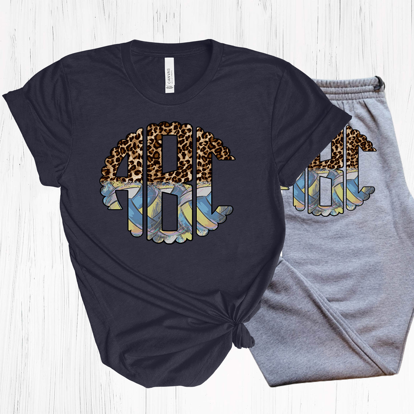 Volleyball Leopard Monogram Graphic Tee Graphic Tee