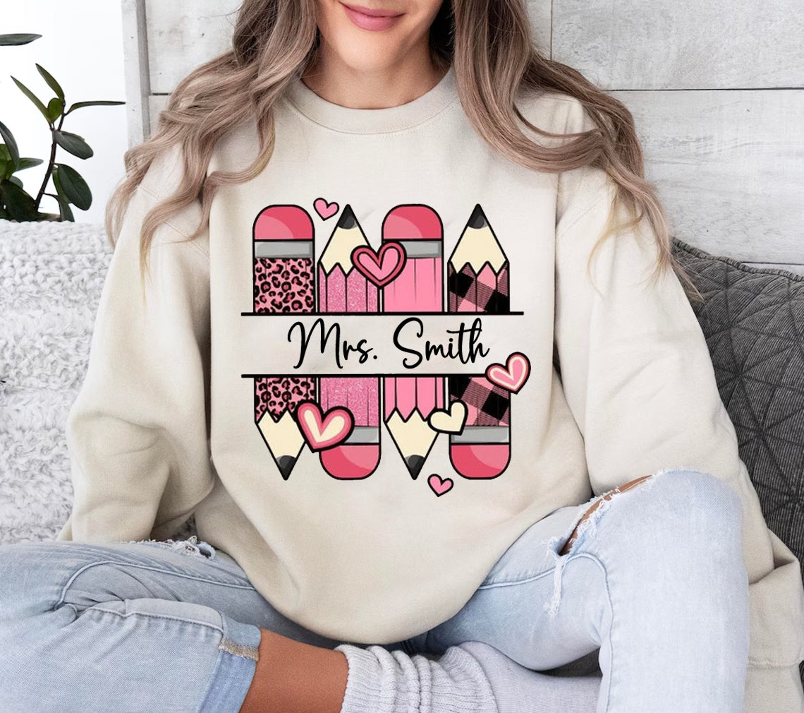 Pink Pencils - Customize with Name Graphic Tee