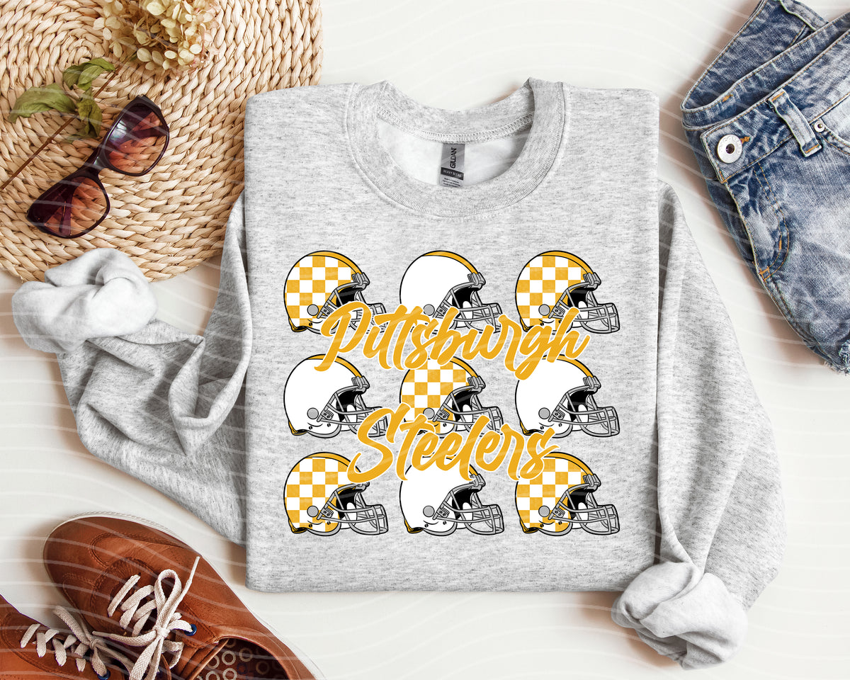 Steelers Plaid Helmets Graphic Tee