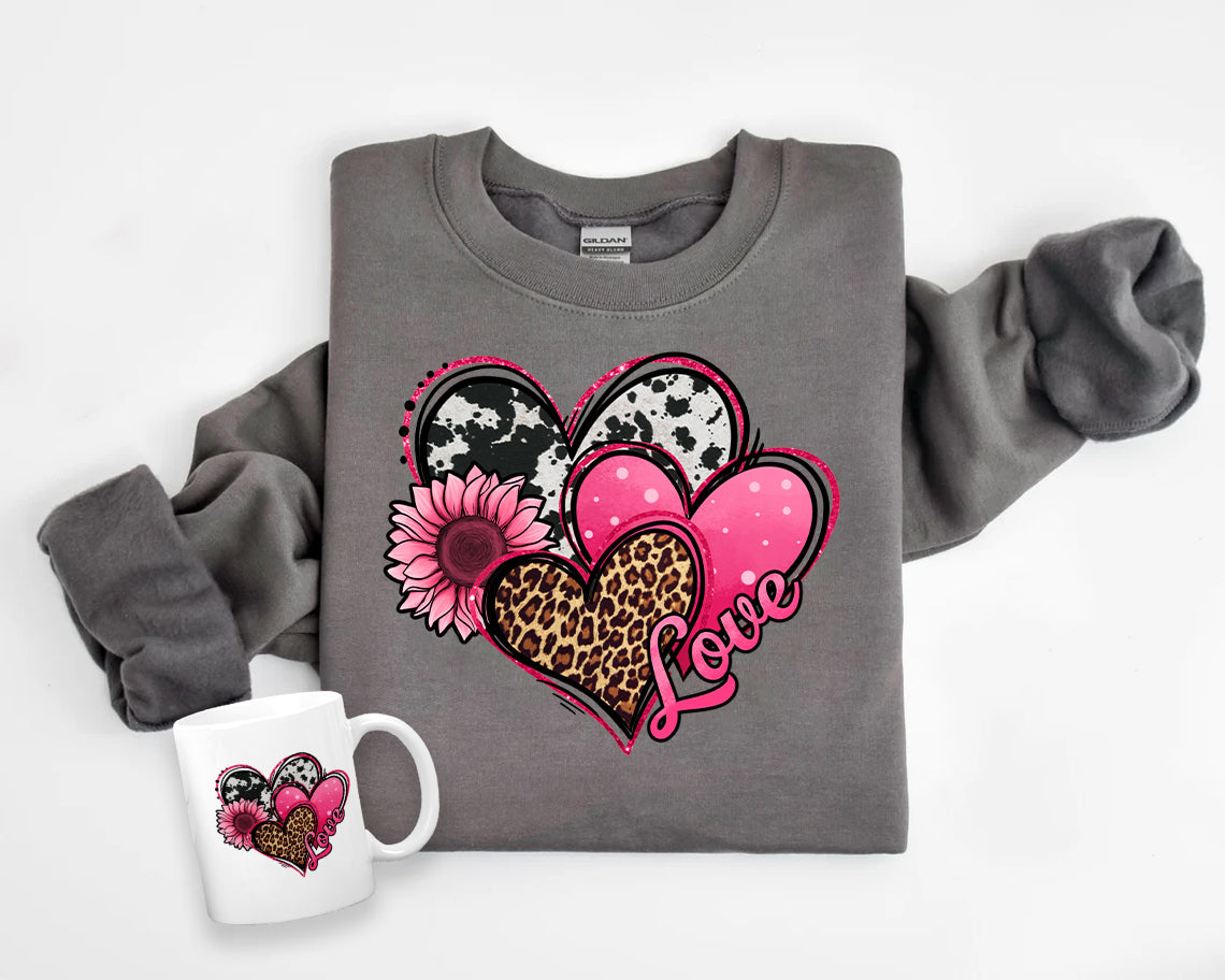 Love Hearts Cow Leopard Graphic Tee