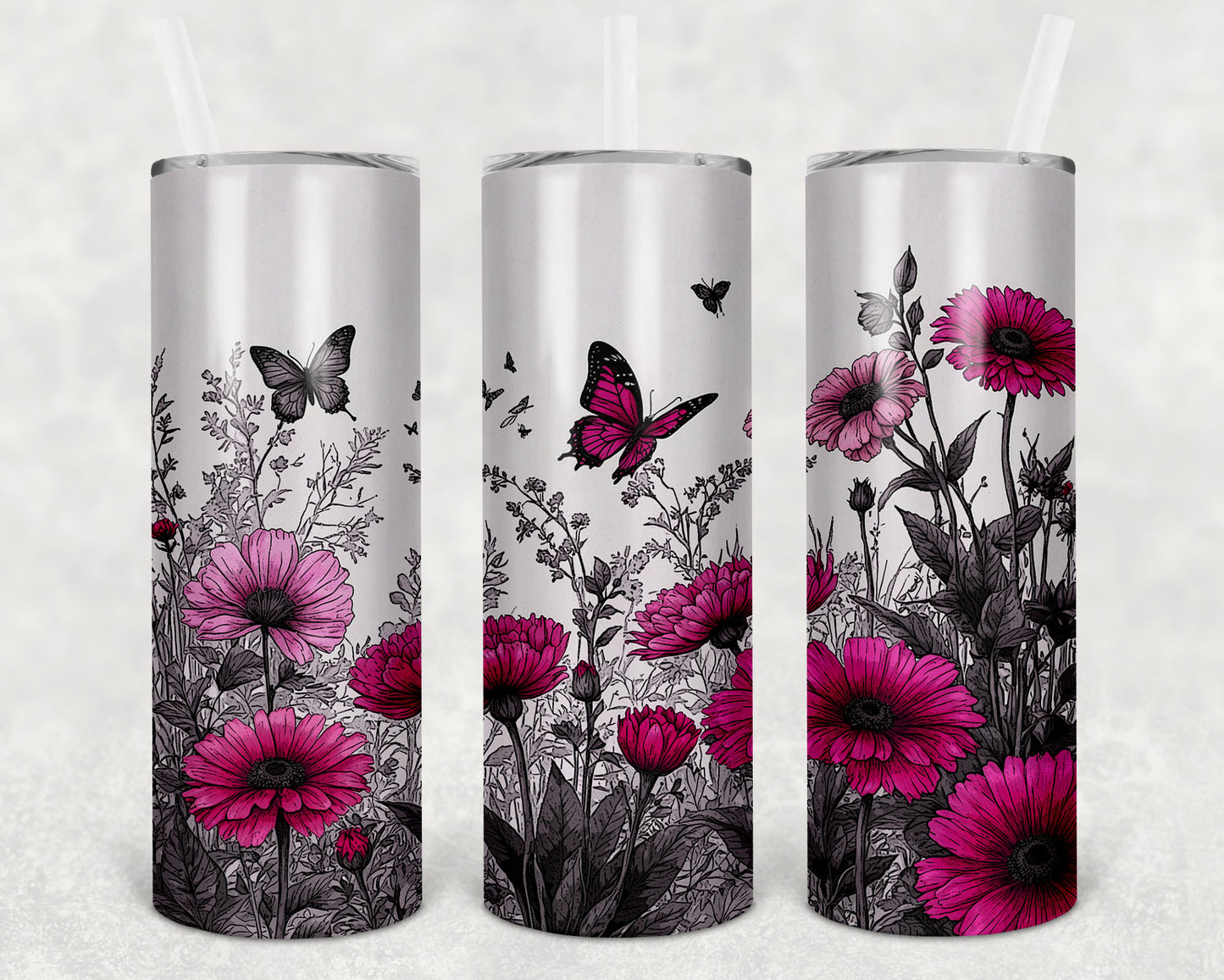 Butterflies and Pink Daisies 20 oz Skinny Tumbler