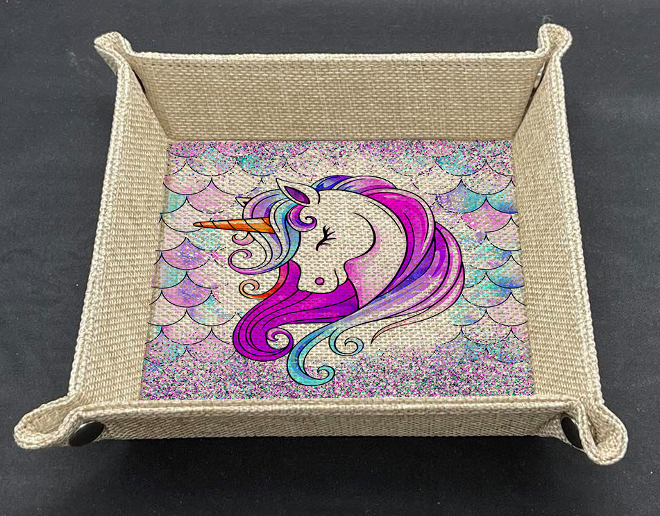 Unicorn Burlap Snap Tray