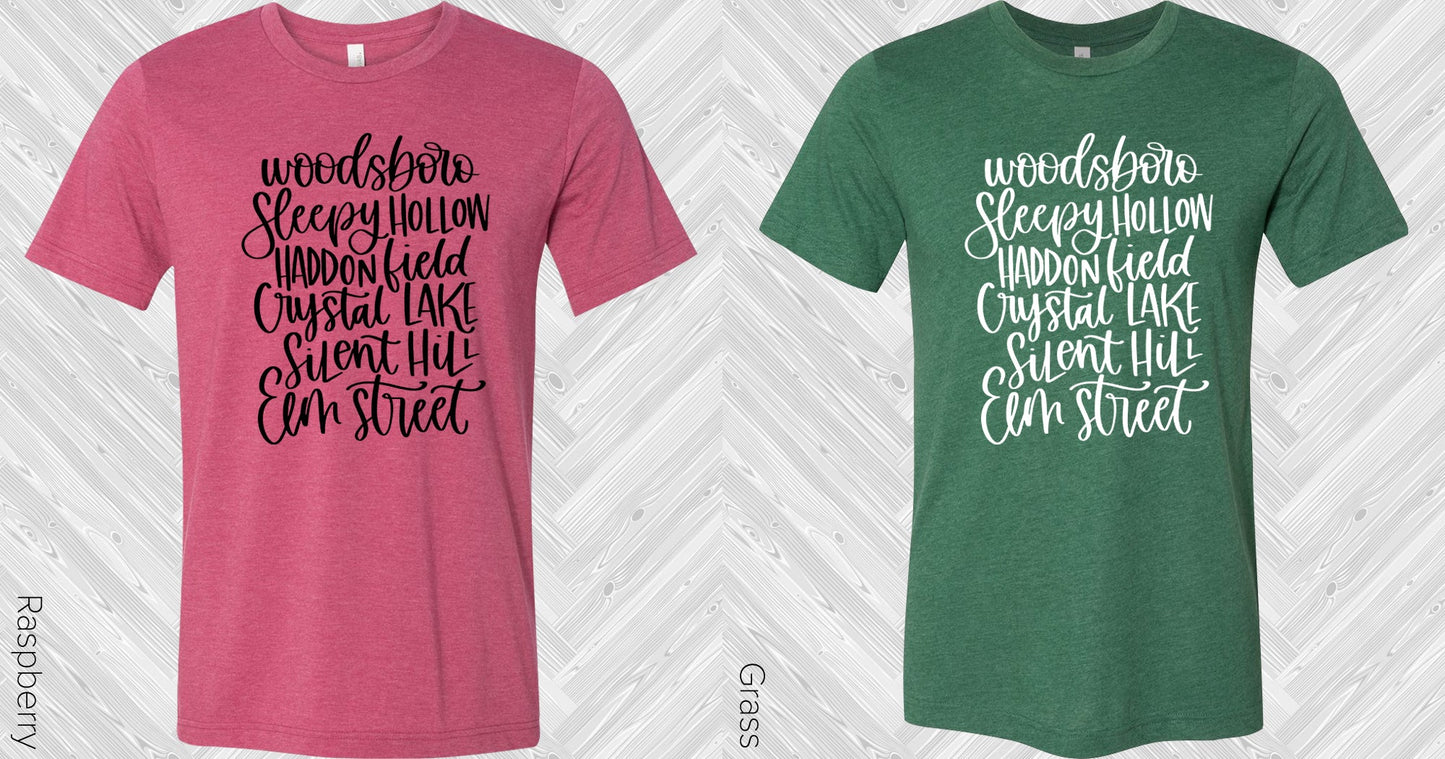 Woodsboro Sleepy Hollow Horror Towns Graphic Tee Graphic Tee