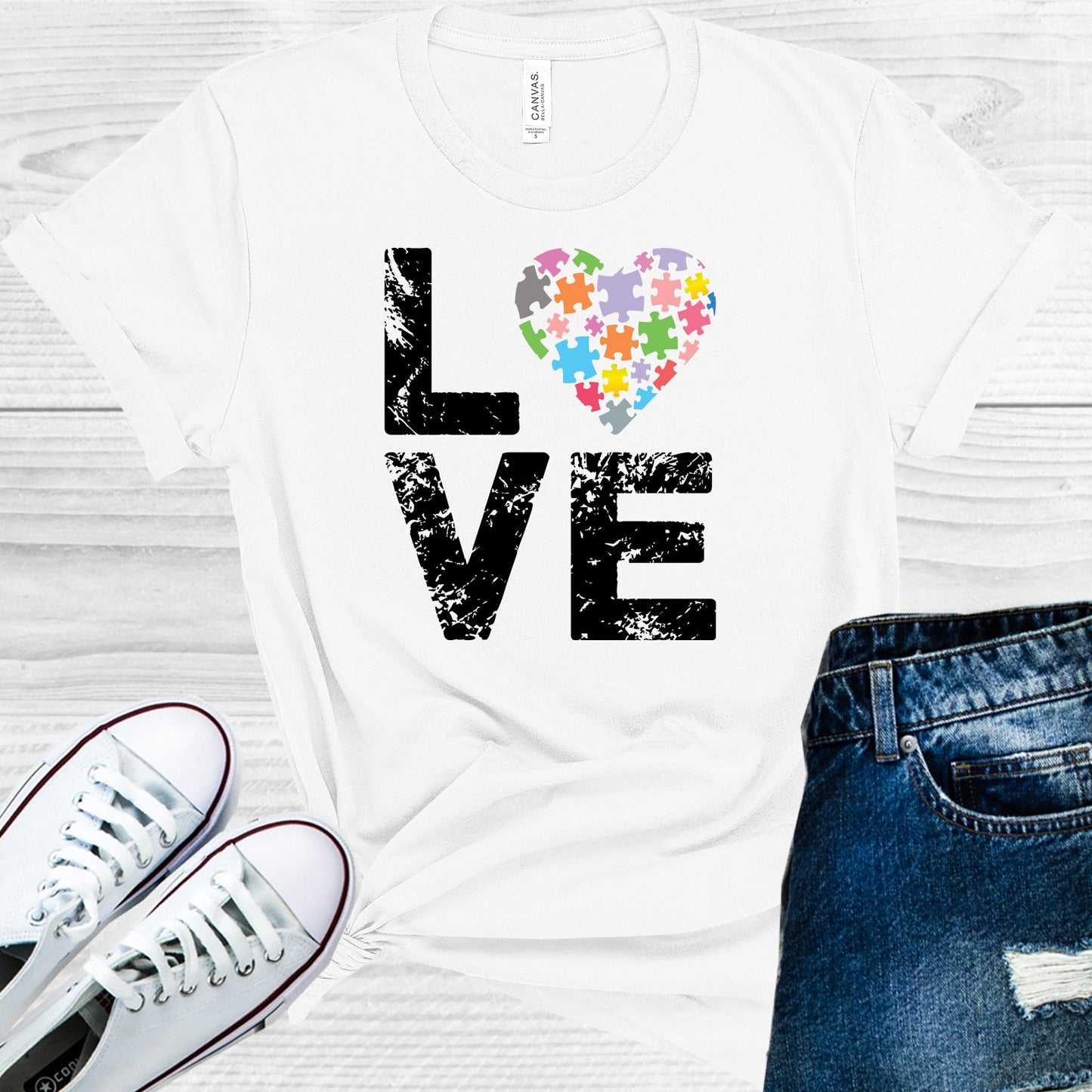 Love Autism Awareness Heart Graphic Tee Graphic Tee