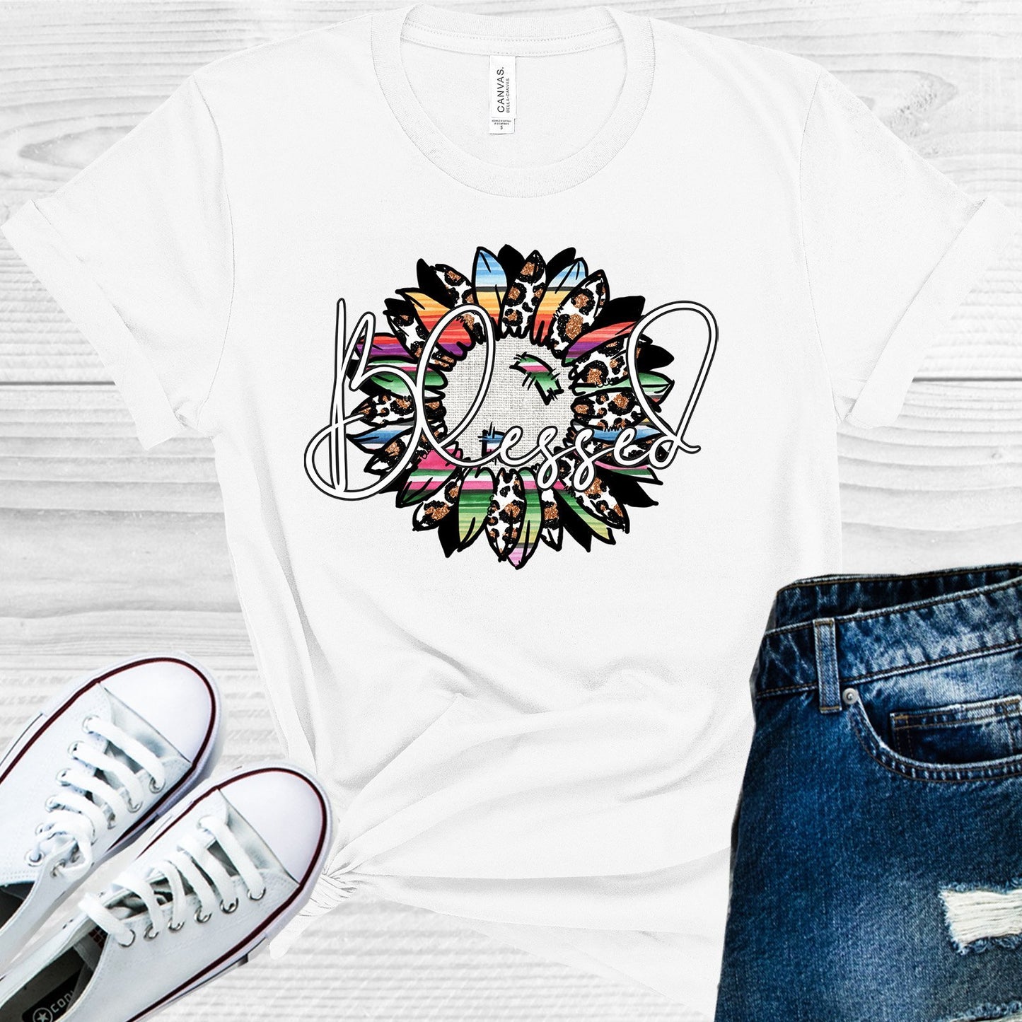 Blessed Serape Sunflower Graphic Tee Graphic Tee