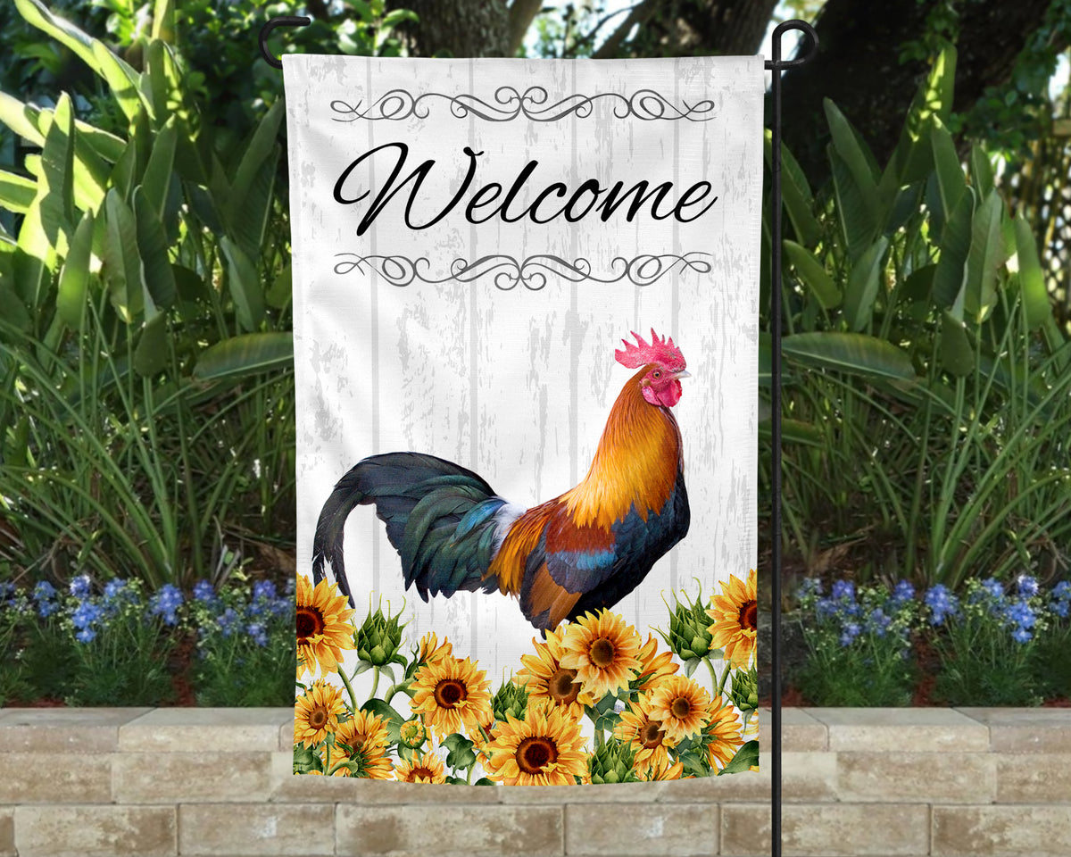 Welcome Rooster Garden Flag