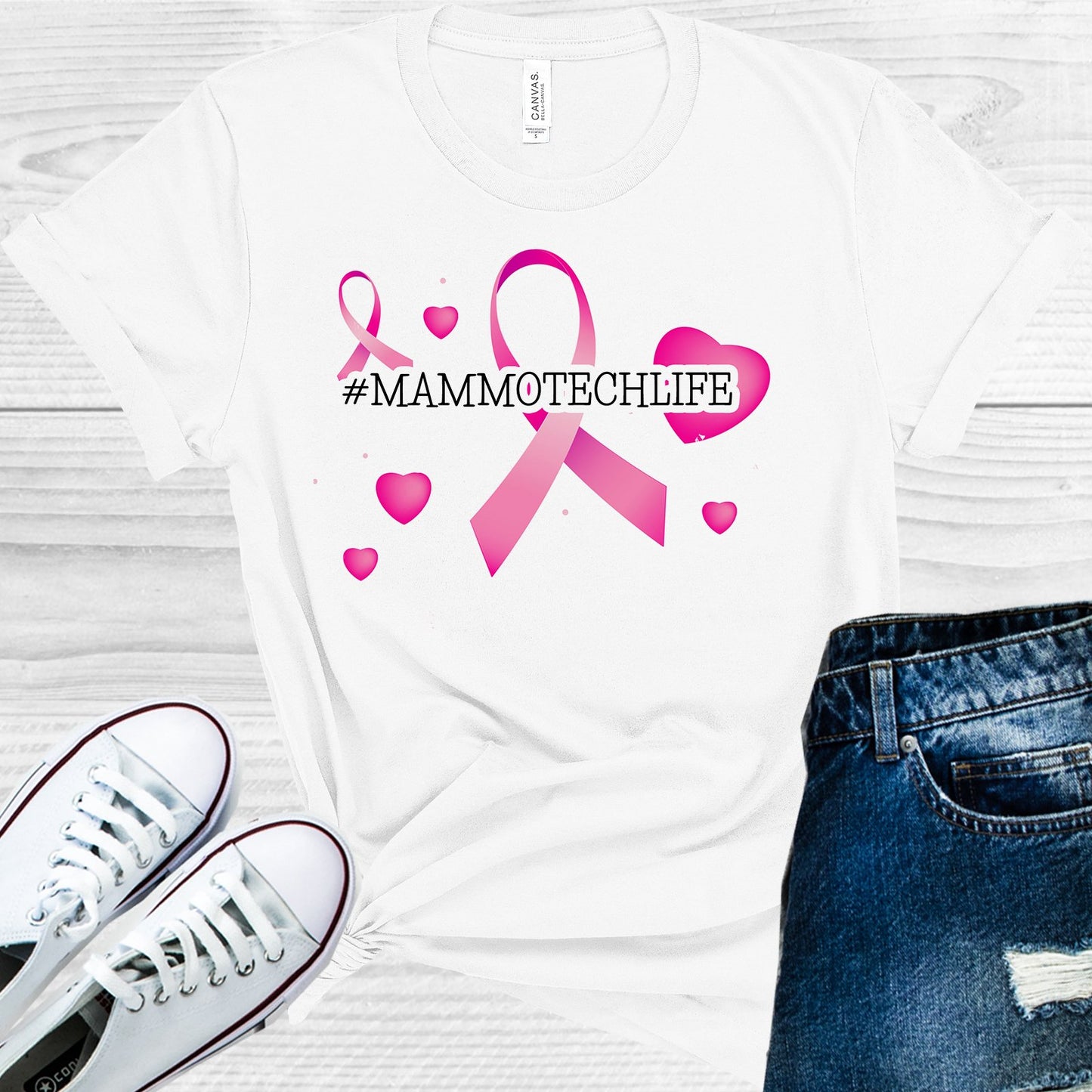 Customizable Awareness Ribbon And Hearts Graphic Tee Graphic Tee