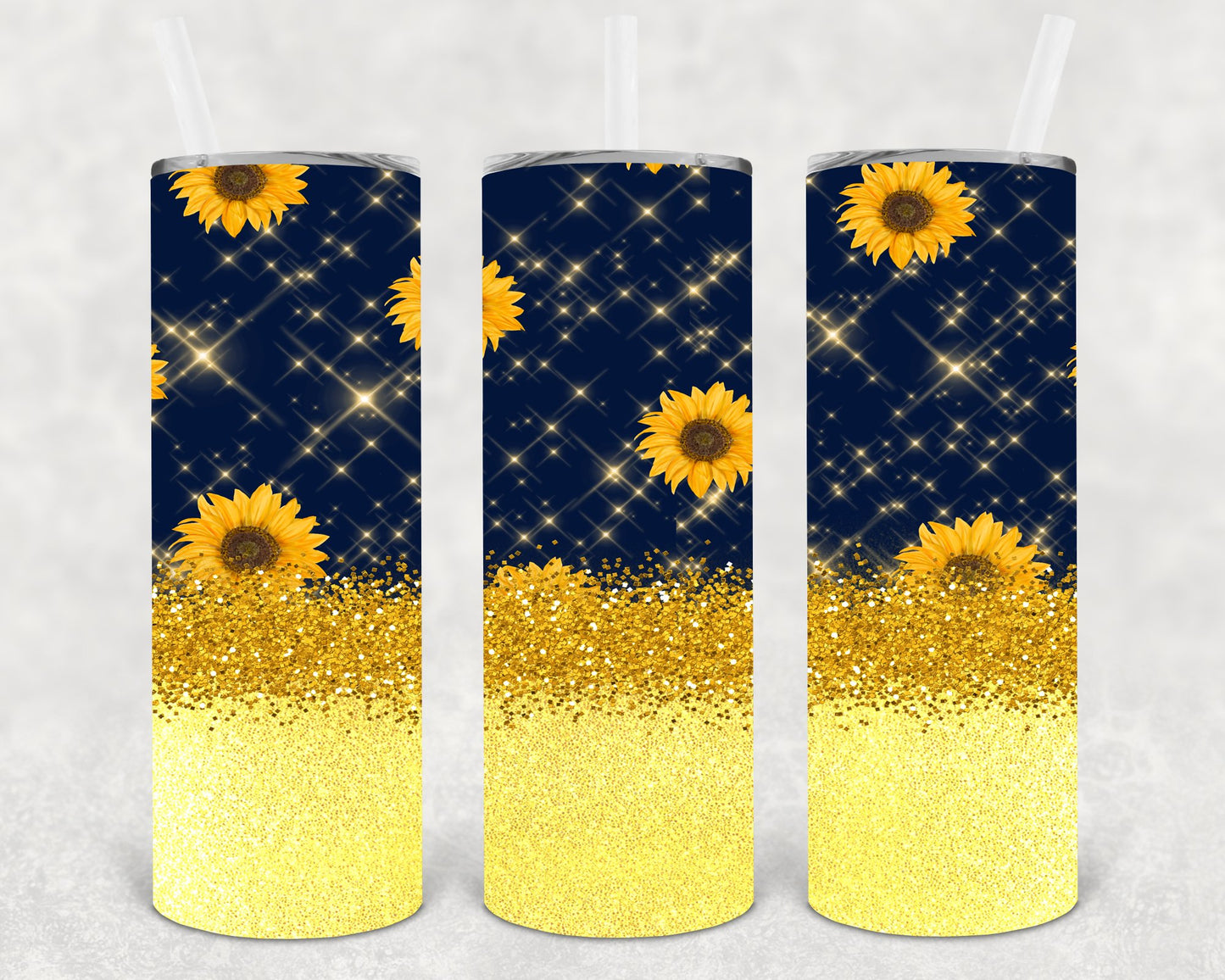Navy And Gold Sunflowers 20 Oz Skinny Tumbler