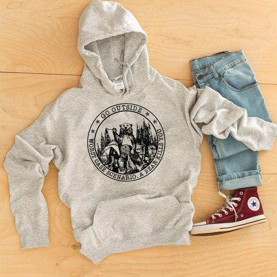 Go Outside Worst Case Scenario A Bear Will Kill You Graphic Tee Graphic Tee