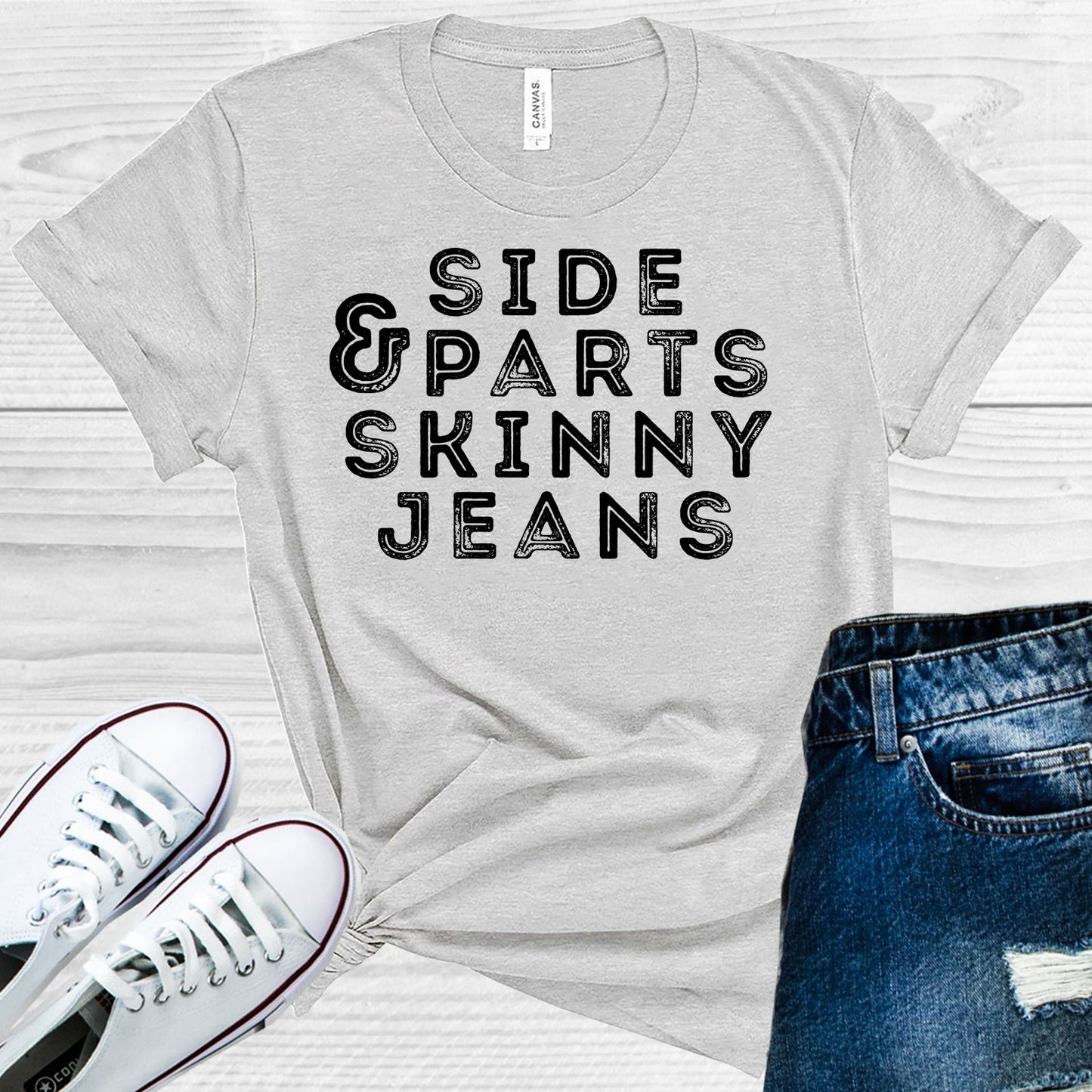 Side Parts And Skinny Jeans Graphic Tee Graphic Tee