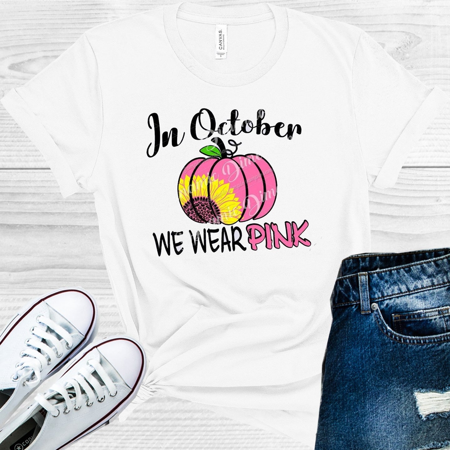 In October We Wear Pink Breast Cancer Awareness Graphic Tee Graphic Tee