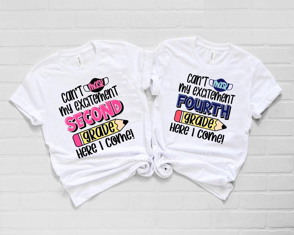 Cant Mask My Excitement School Grade Here I Come (Blue) Graphic Tee Graphic Tee