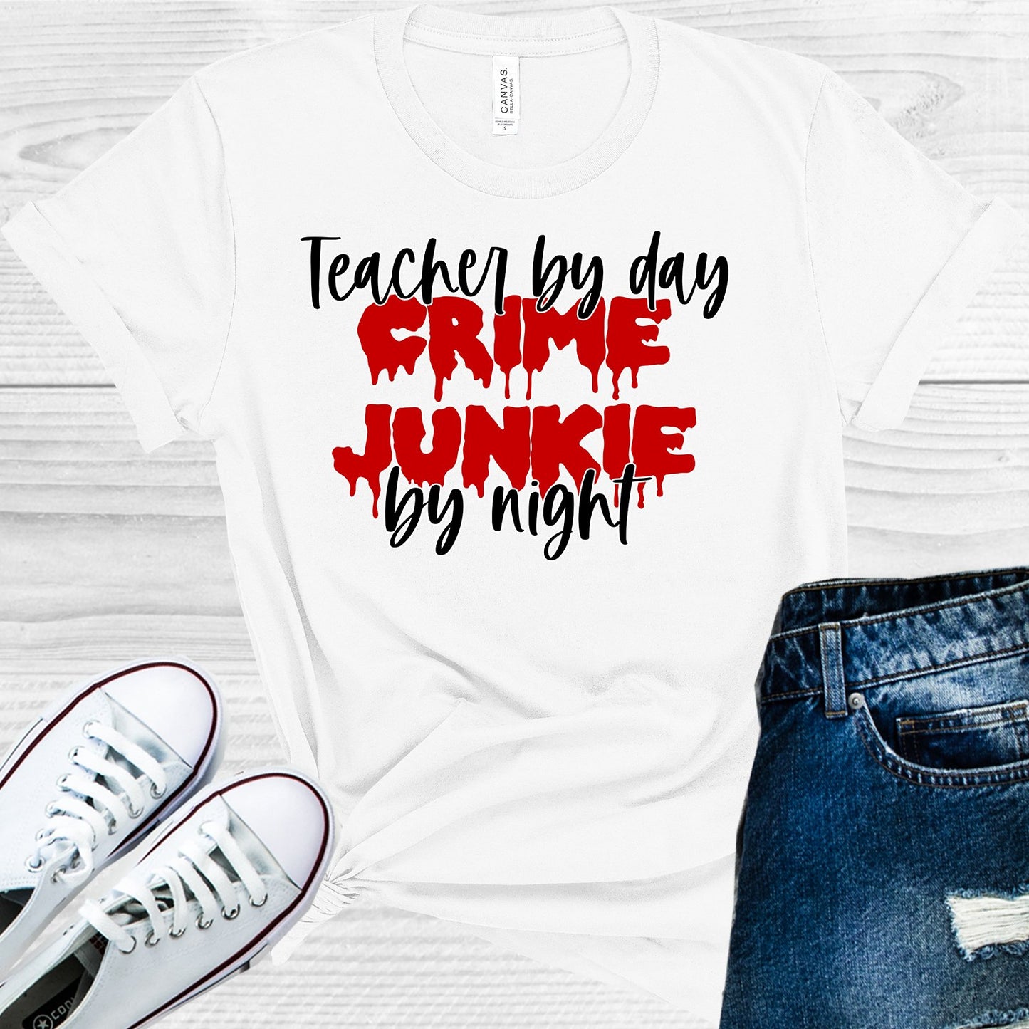 Teacher By Day Crime Junkie Night Graphic Tee Graphic Tee
