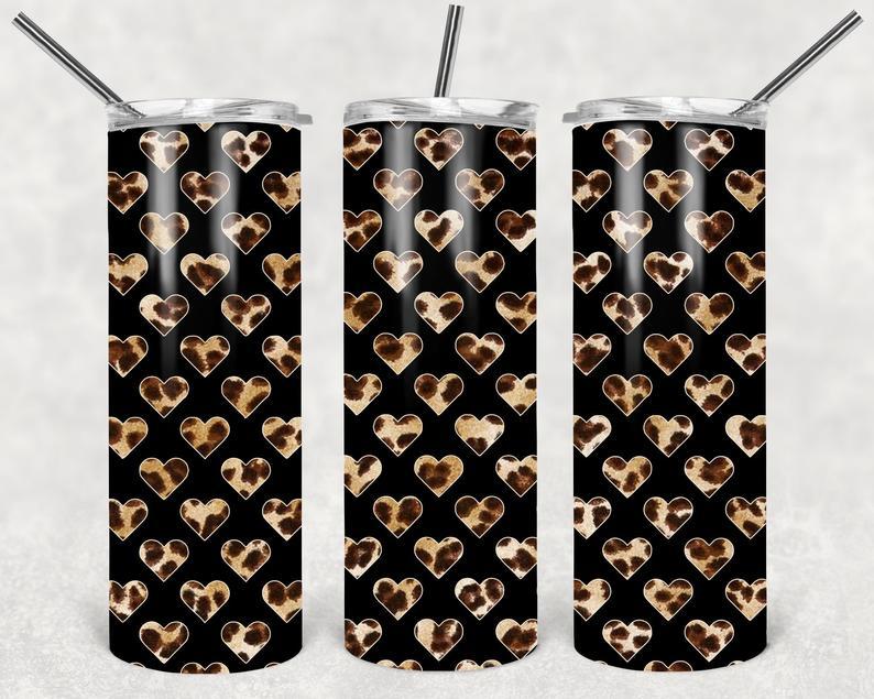 Leopard Hearts 20 Oz Skinny Tumbler