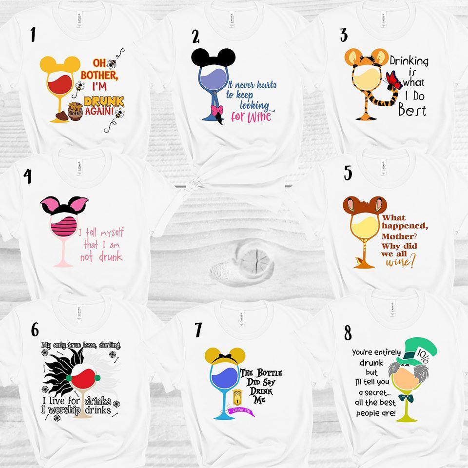 Disney Themed Wine Glasses Graphic Tee Graphic Tee