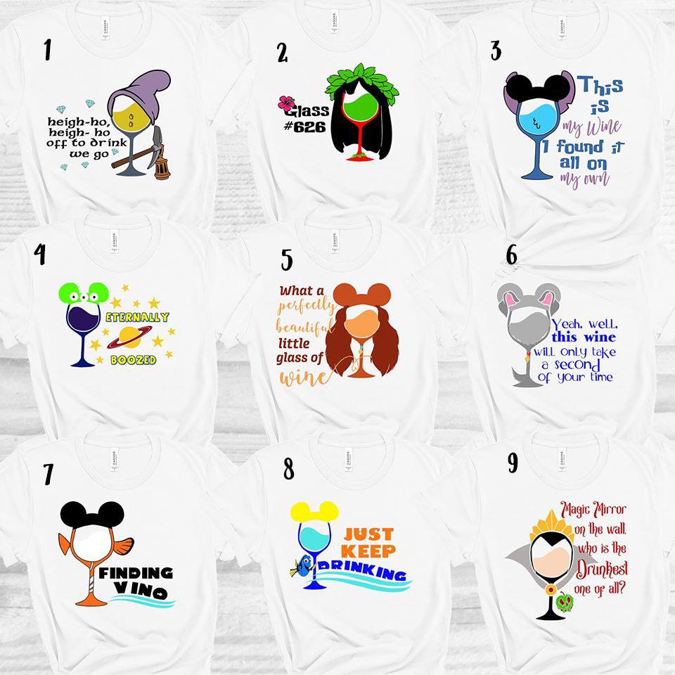 Disney Themed Wine Glasses Graphic Tee Graphic Tee
