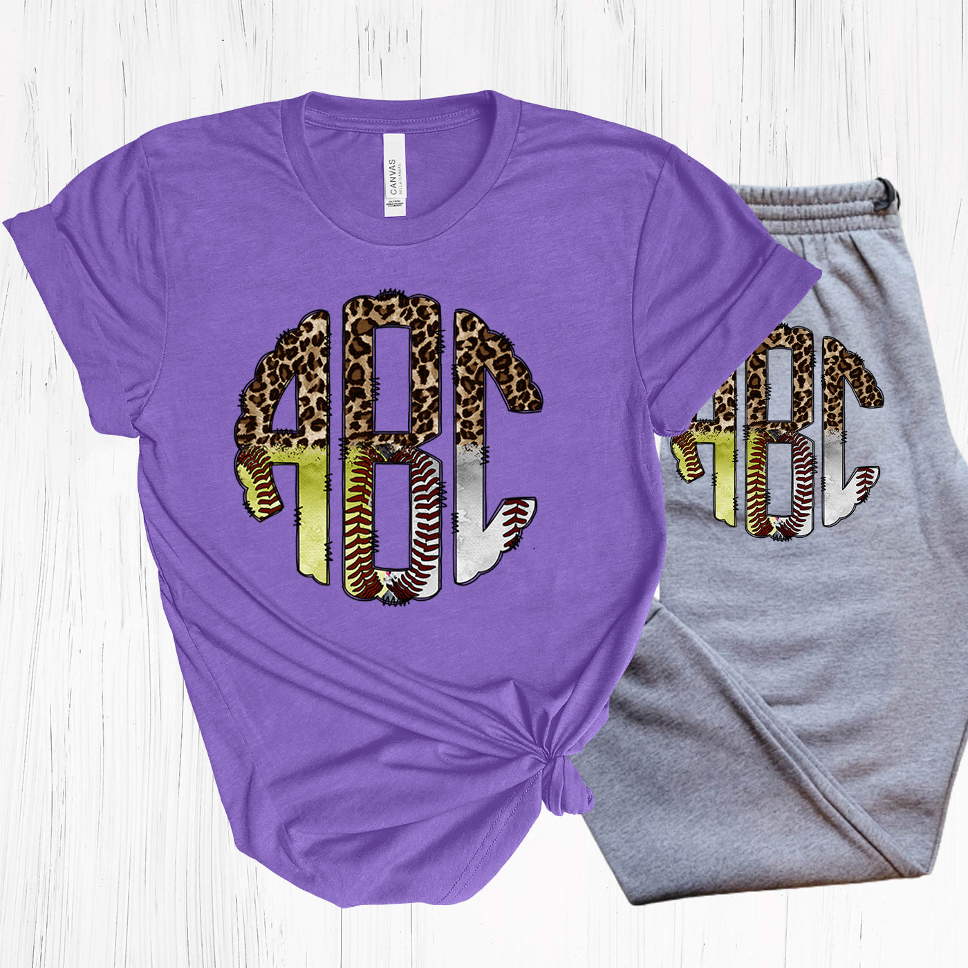 Baseball Softball Leopard Monogram Graphic Tee