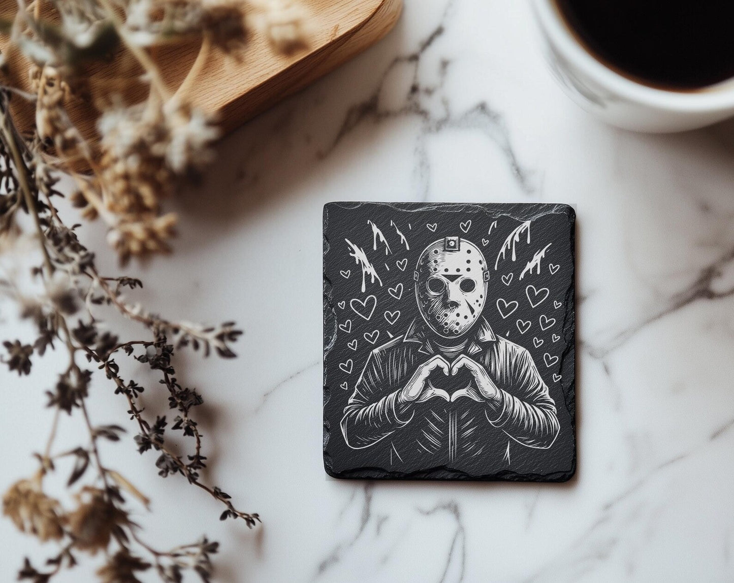 Horror Hearts Slate Coaster