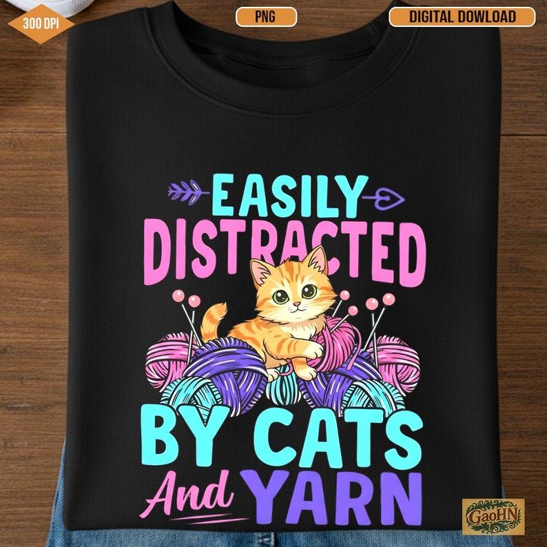 Easily Distracted by Cats and Yarn Graphic Tee
