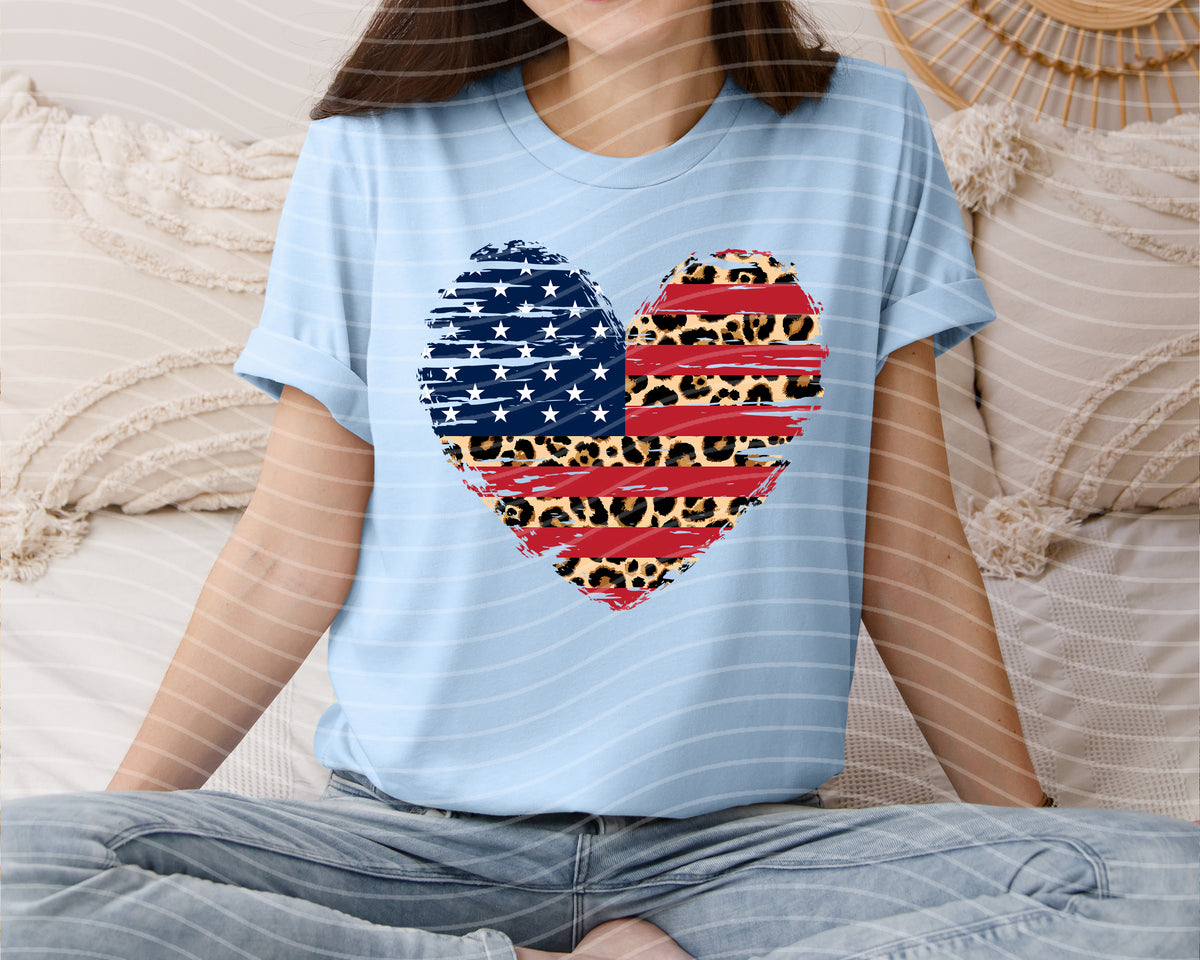 Leopard Flag Heart Graphic Tee