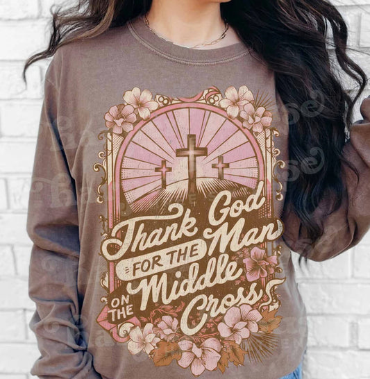 Thank God for the Man on the Middle Cross Graphic Tee