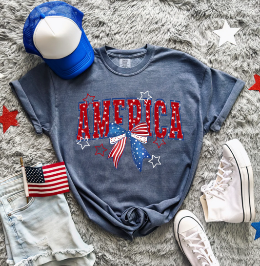 America Flag Bow Graphic Tee