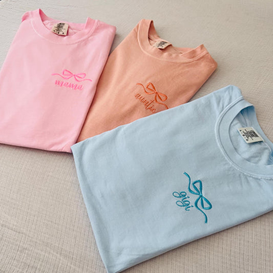 Custom Pocket Name Bow Embroidered Shirt