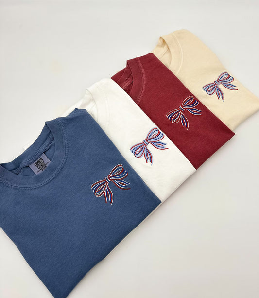 Patriotic Bow Embroidered Shirt