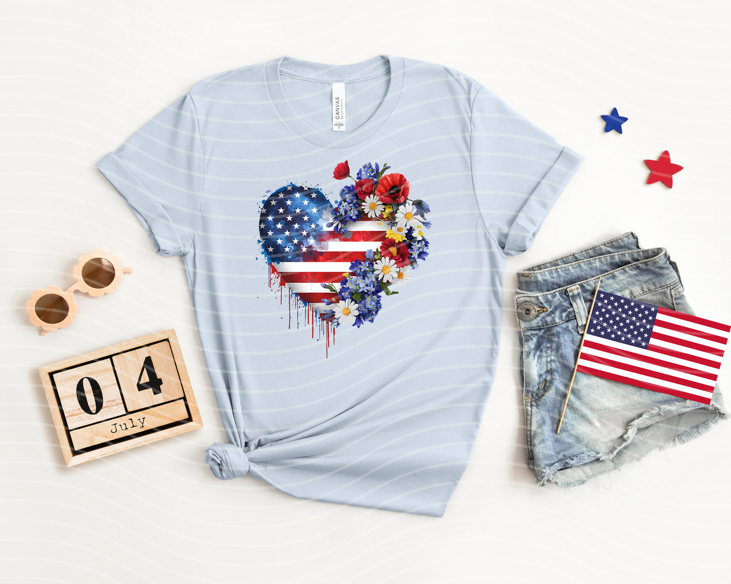 Floral Flag Heart Graphic Tee