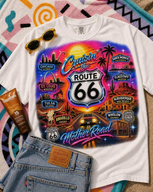 Cruisin the Route 66 Airbrush Graphic Tee