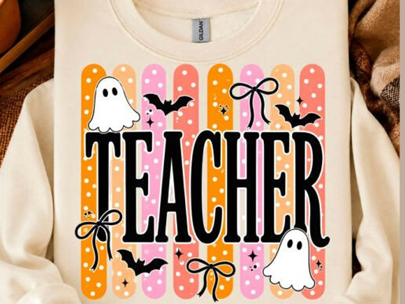 Halloween Teacher Stripes Graphic Tee