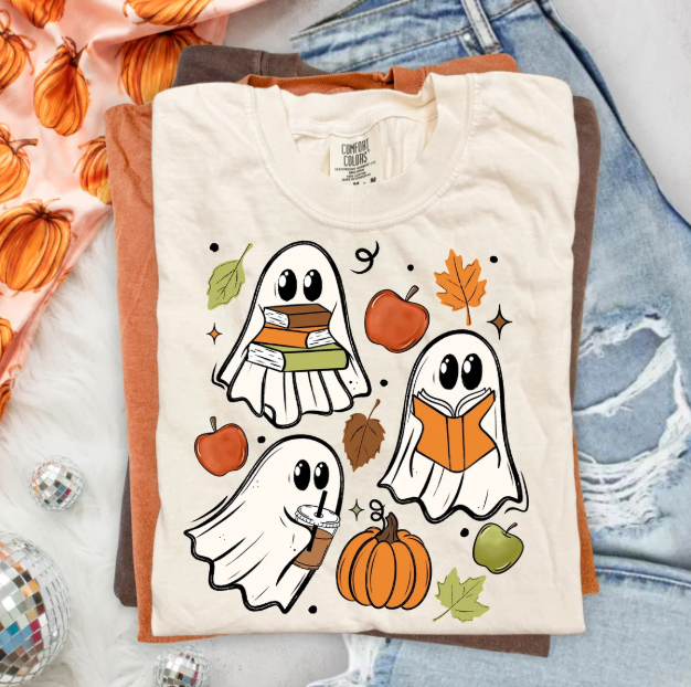 Fall Reading Ghosts Graphic Tee