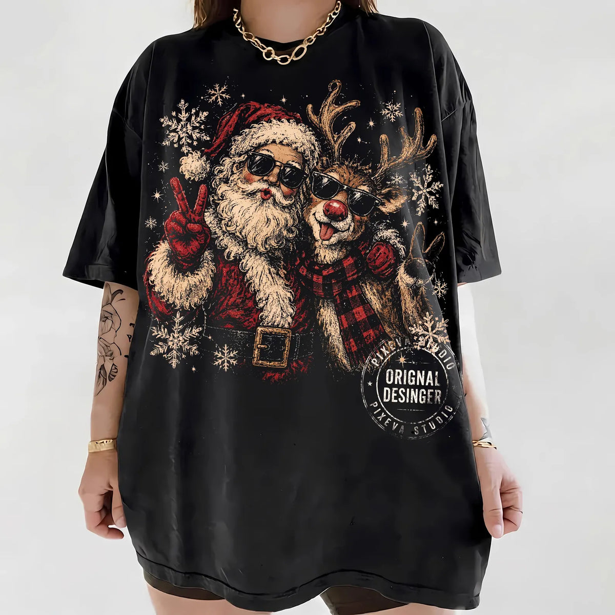 Boujee Santa and Rudolph Graphic Tee