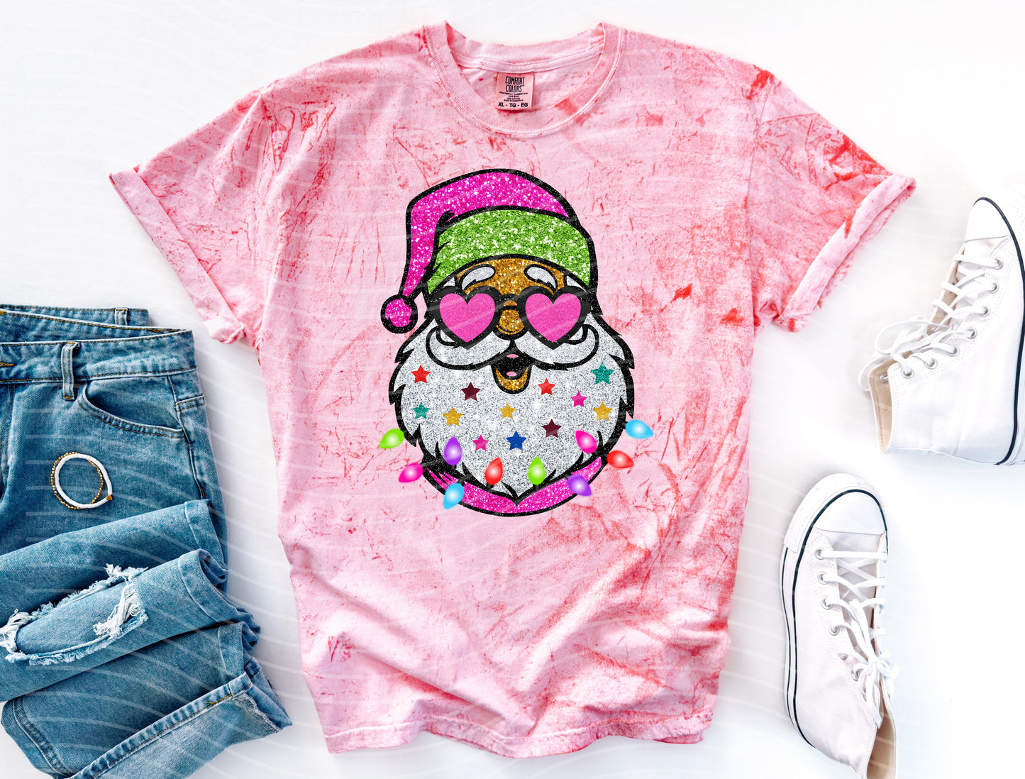 Faux Glitter Santa Graphic Tee